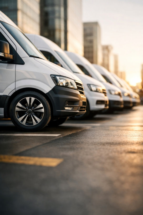 A fleet of vehicles parked and ready to go